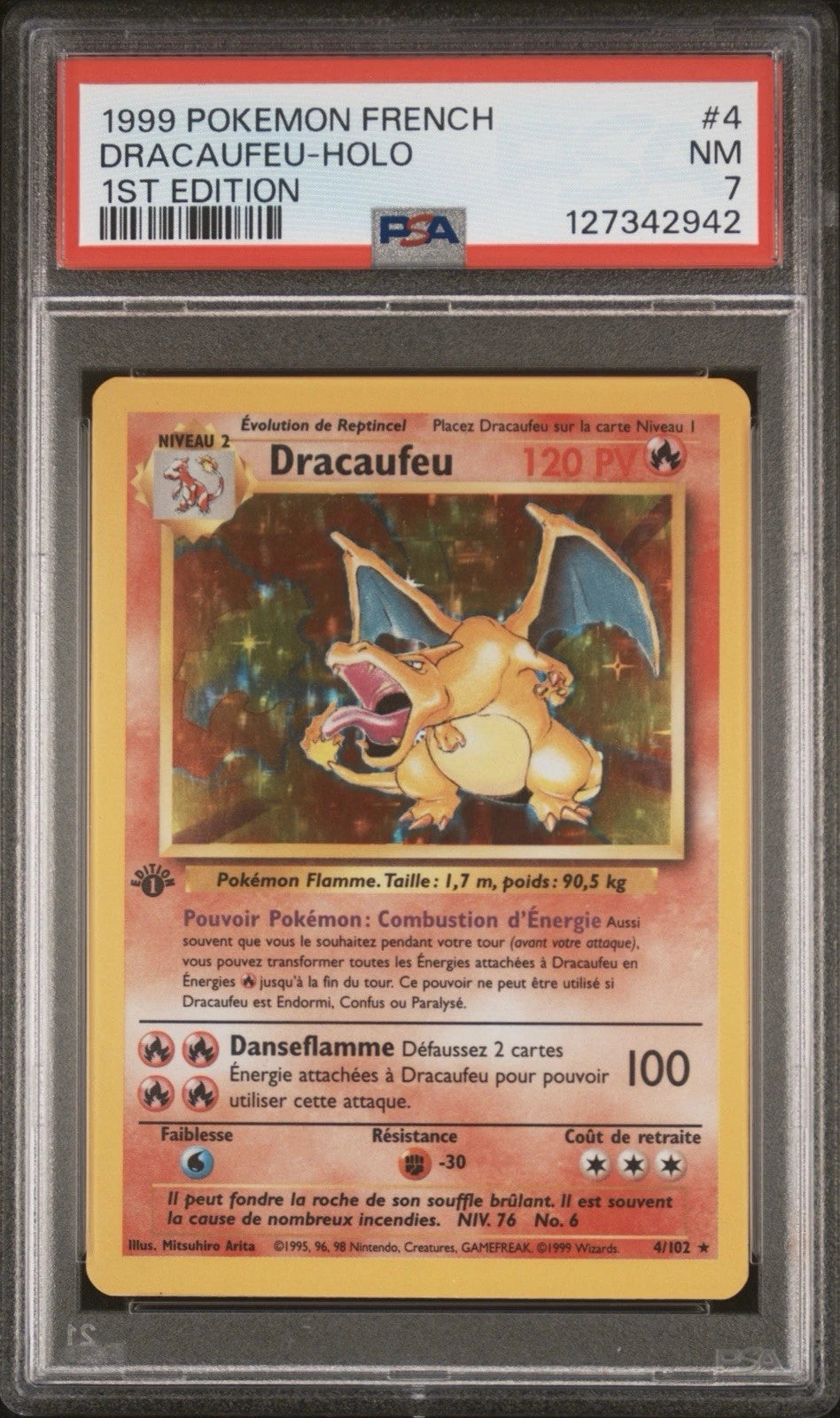 1999 Pokemon FRENCH 1st Edition Base Set Dracaufeu-Charizard Holo 4/102 PSA 7 NM-